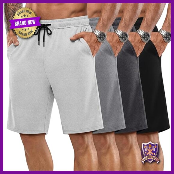 4 Pack Men's Athletic Shorts Drawstring Workout Gym Lounge Pants